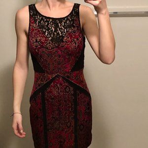 Ecote Cocktail Black Dress Red and Gold Velvet Detail